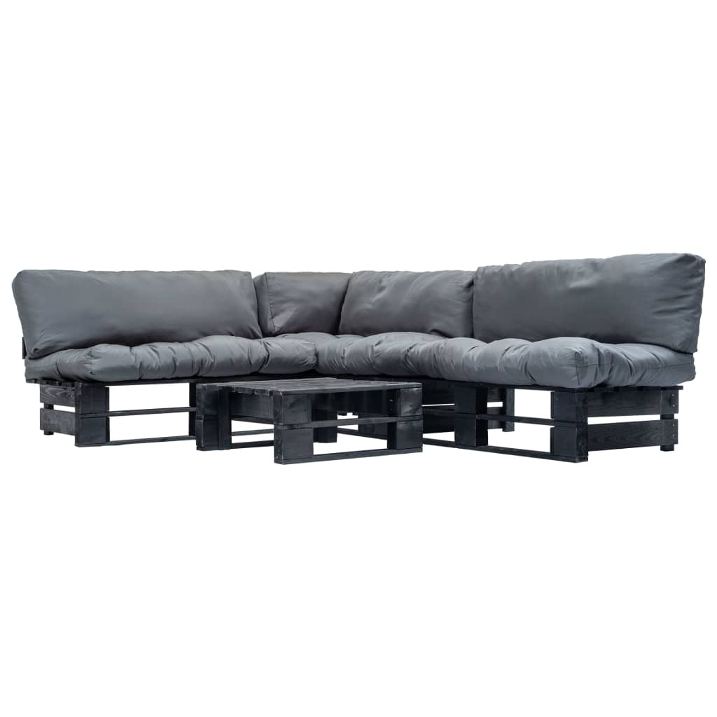 vidaXL Conj. lounge de paletes 4 pcs com almofadões cinzentos madeira