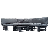 vidaXL Conj. lounge de paletes 4 pcs com almofadões cinzentos madeira