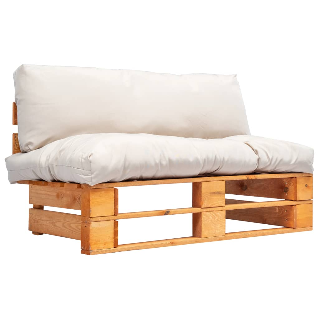vidaXL Sofá de paletes p/ jardim c/ almofadões cor areia madeira pinho
