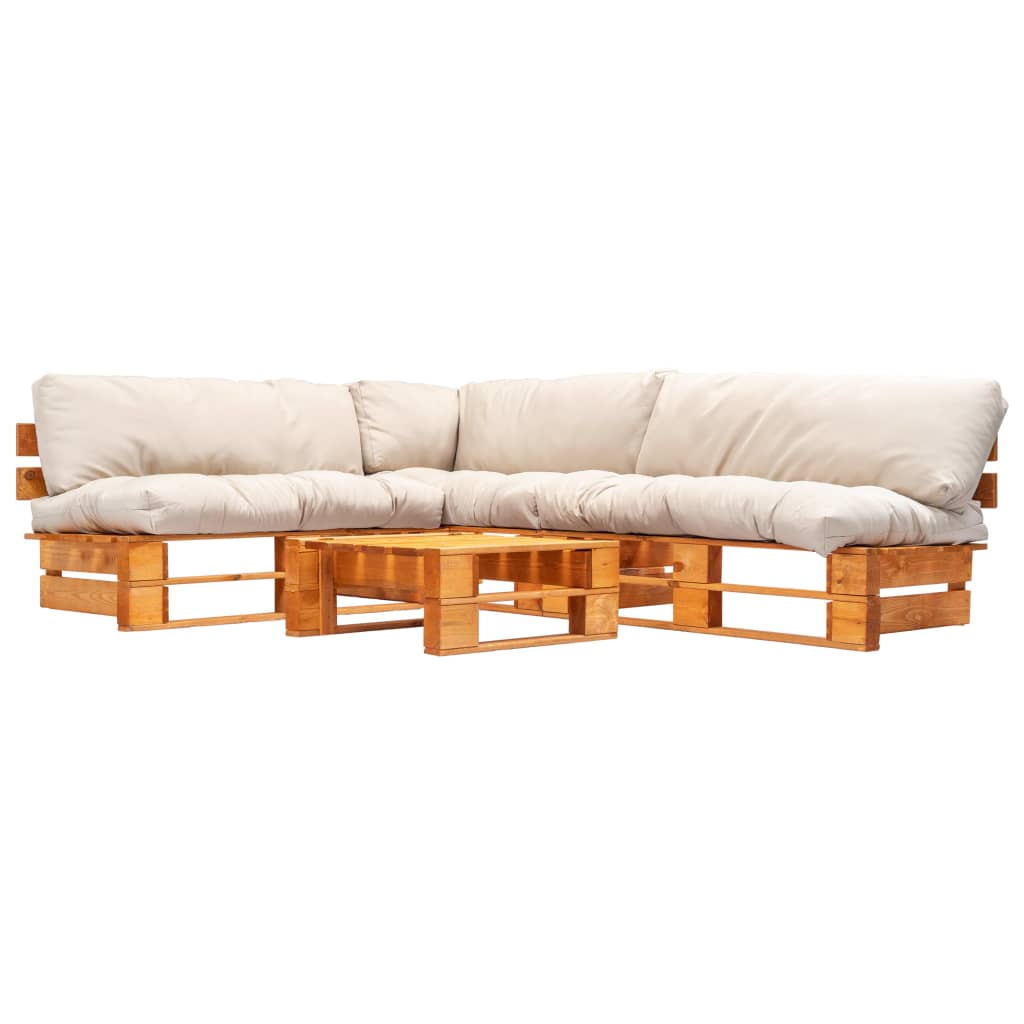 vidaXL Conj. lounge de paletes 4 pcs com almofadões cinzentos madeira
