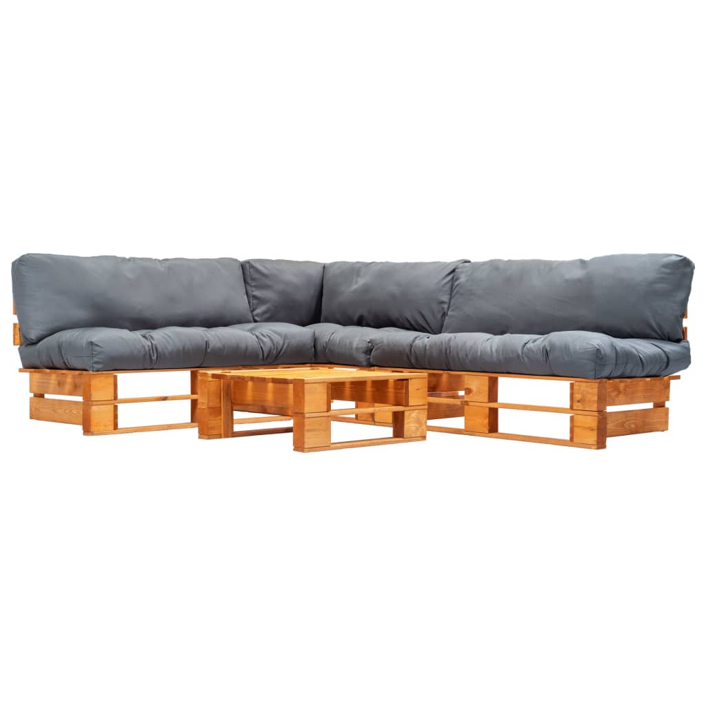 vidaXL Conj. lounge de paletes 4 pcs com almofadões cinzentos madeira