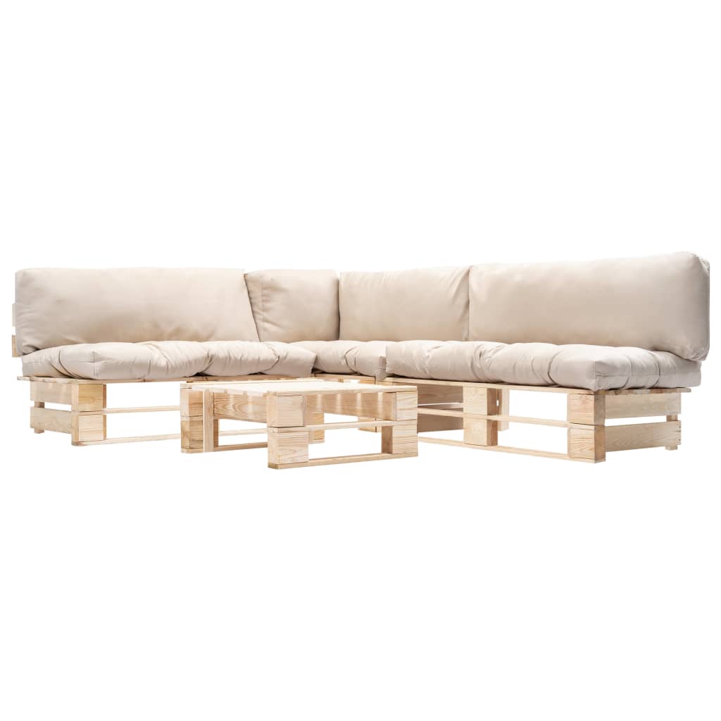 vidaXL Conj. lounge de paletes 4 pcs com almofadões cinzentos madeira