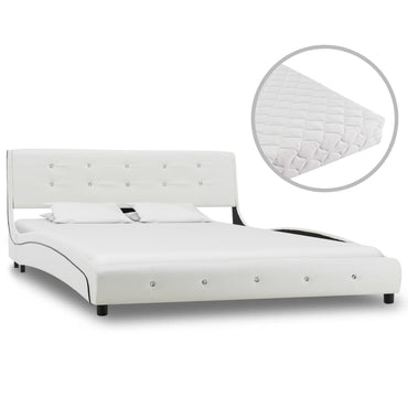 vidaXL Cama com colchão 90x200 cm couro artificial branco
