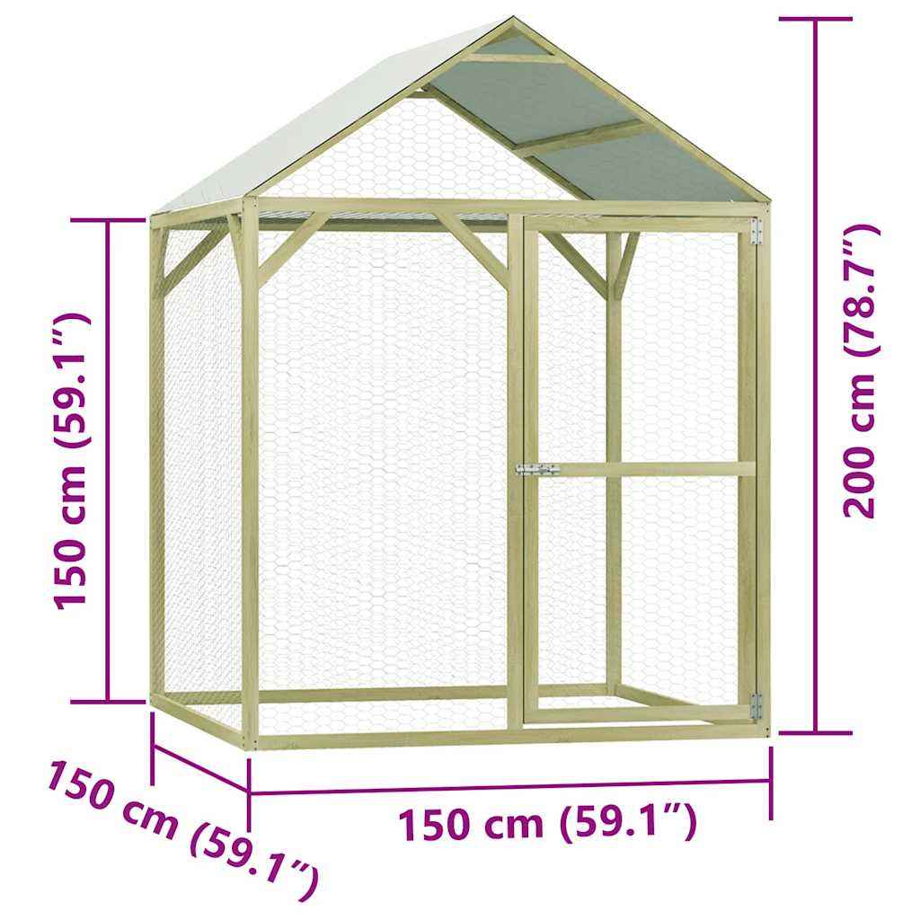 vidaXL Galinheiro 1,5x1,5x2 m madeira de pinho impregnada