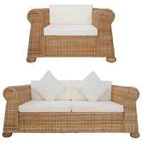 vidaXL 2 pcs conjunto de sofás com almofadões vime natural