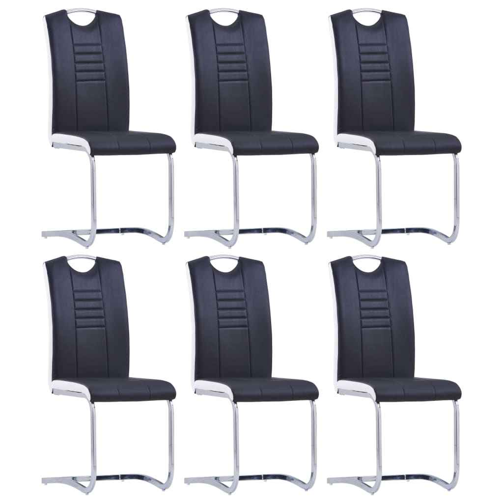 vidaXL Cadeiras de jantar cantilever 6 pcs couro artificial preto