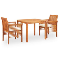 vidaXL 3 pcs conjunto de jantar exterior c/ almofadões acácia maciça