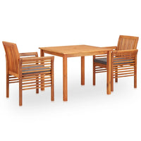 vidaXL 3 pcs conjunto de jantar exterior c/ almofadões acácia maciça