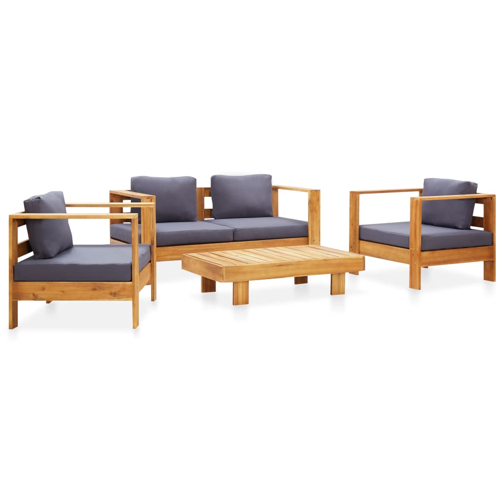 vidaXL 4 pcs conj. lounge jardim c/ almofadões acácia maciça cinzento