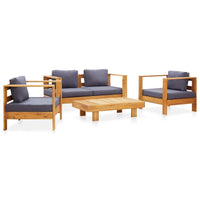 vidaXL 4 pcs conj. lounge jardim c/ almofadões acácia maciça cinzento