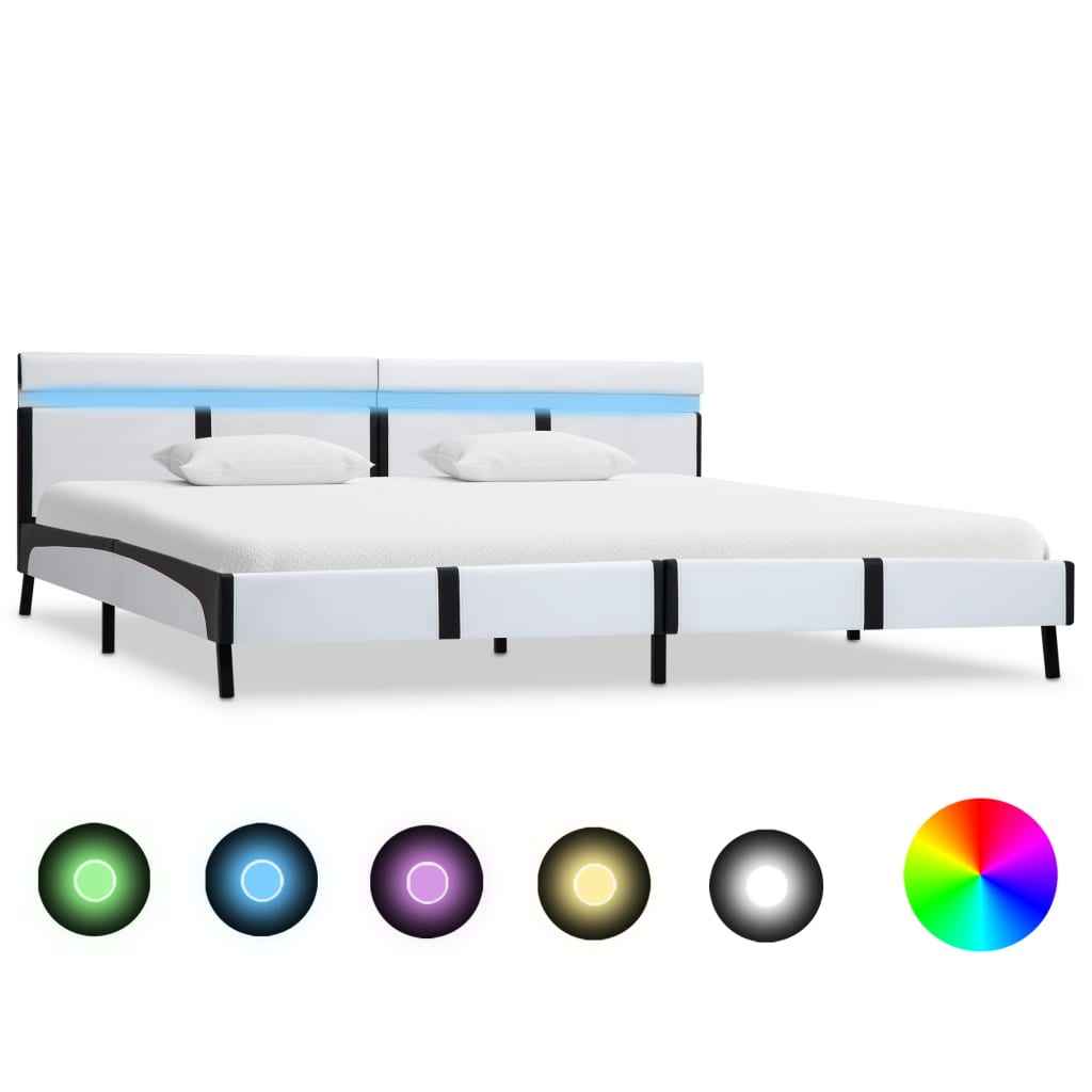 vidaXL Estrutura cama c/ LED 90x200 cm couro artificial branco e preto