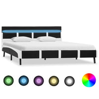 vidaXL Estrutura cama c/ LED 90x200 cm couro artificial branco e preto