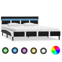vidaXL Estrutura cama c/ LED 90x200 cm couro artificial branco e preto