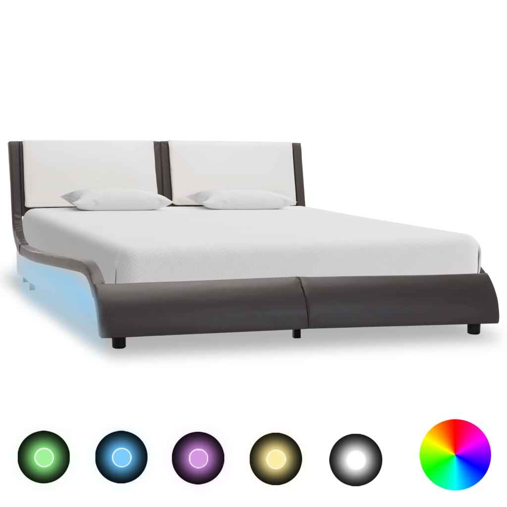 vidaXL Estrutura de cama com LED sem colchão cinza e branco 120x190 cm