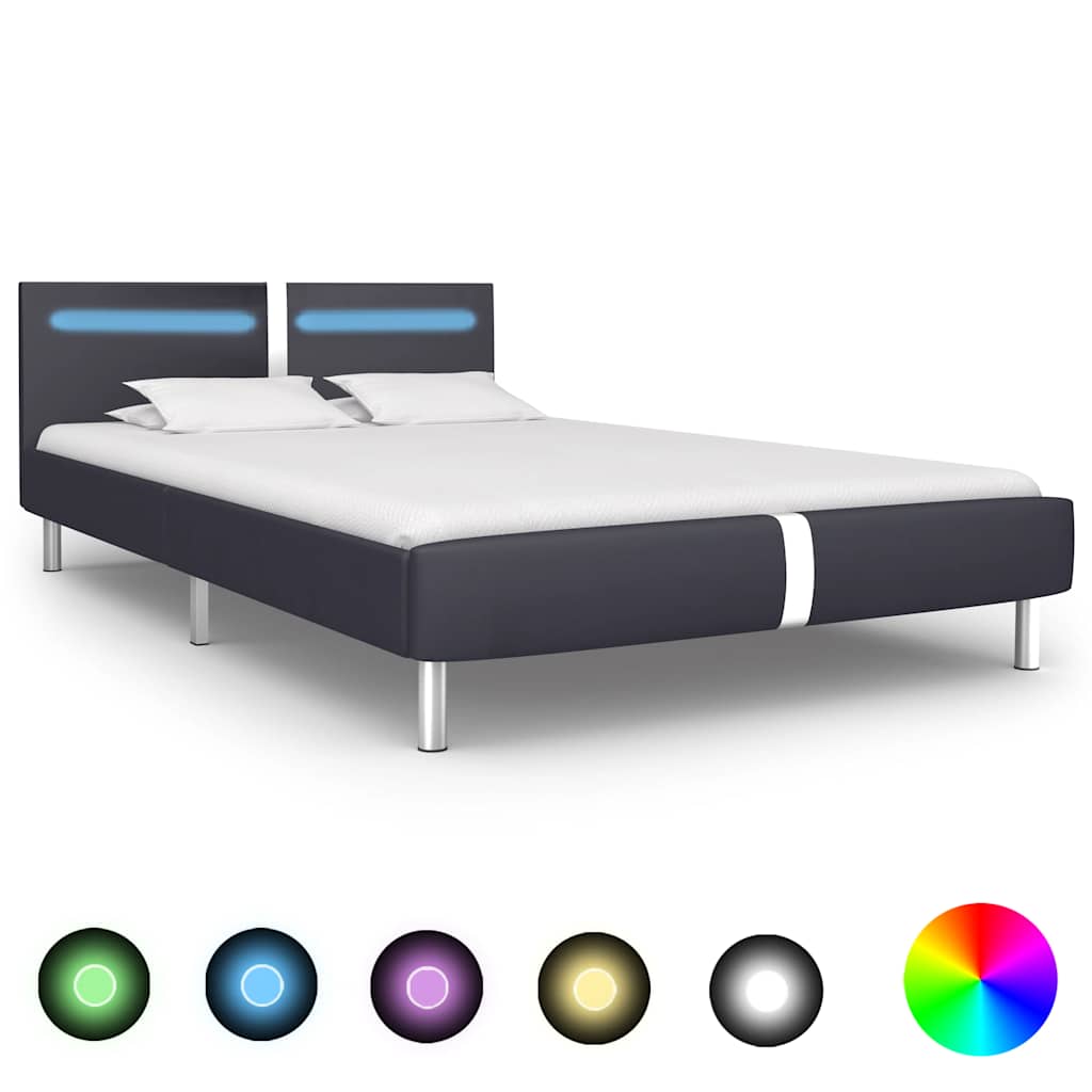 vidaXL Estrutura de cama c/ LEDs 90x200 cm couro artificial branco