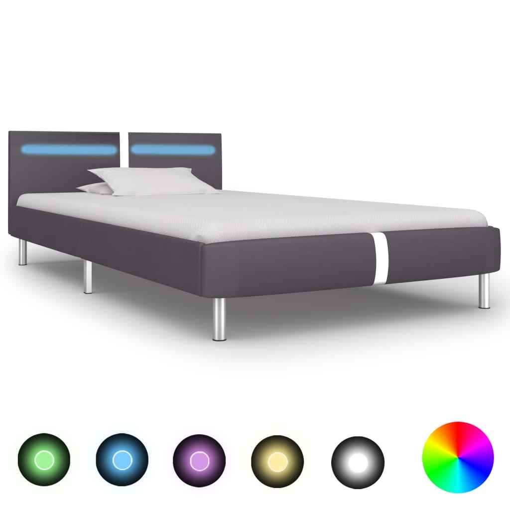 vidaXL Estrutura de cama c/ LEDs 90x200 cm couro artificial branco