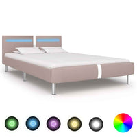 vidaXL Estrutura de cama c/ LEDs 90x200 cm couro artificial branco