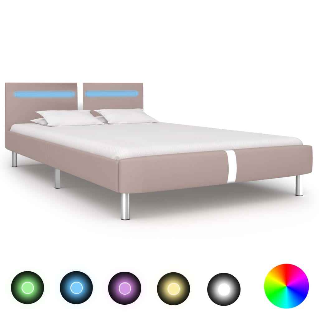 vidaXL Estrutura de cama c/ LEDs 90x200 cm couro artificial branco