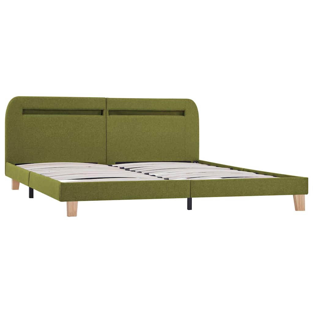 vidaXL Estrutura de cama com LED sem colchão 150x200 cm tecido verde