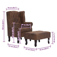 vidaXL Poltrona e apoio para pés camurça artificial castanho