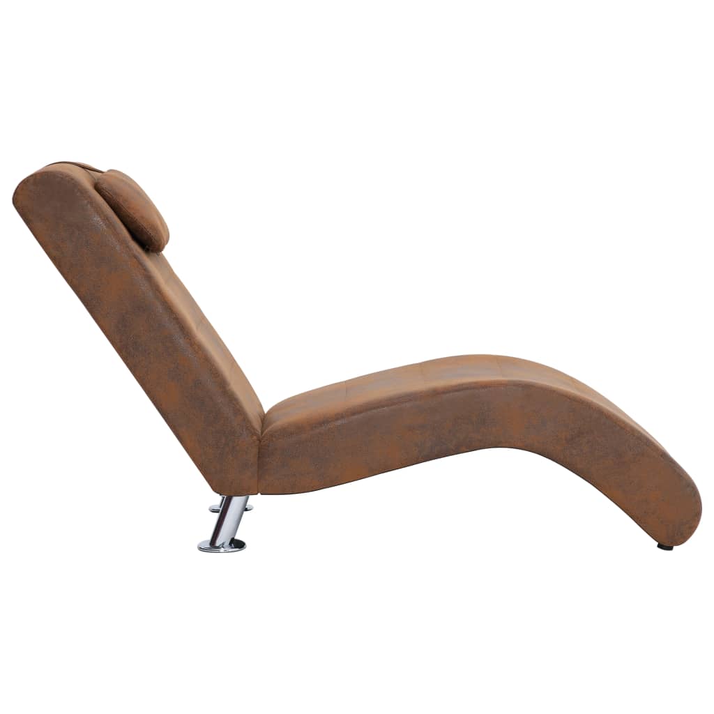 vidaXL Chaise longue com almofada camurça artificial castanho