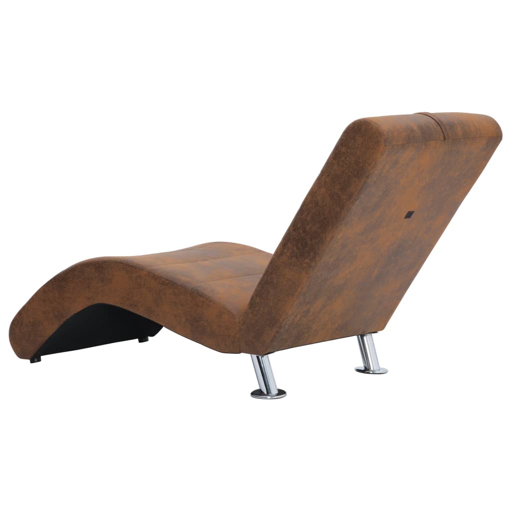 vidaXL Chaise longue com almofada camurça artificial castanho
