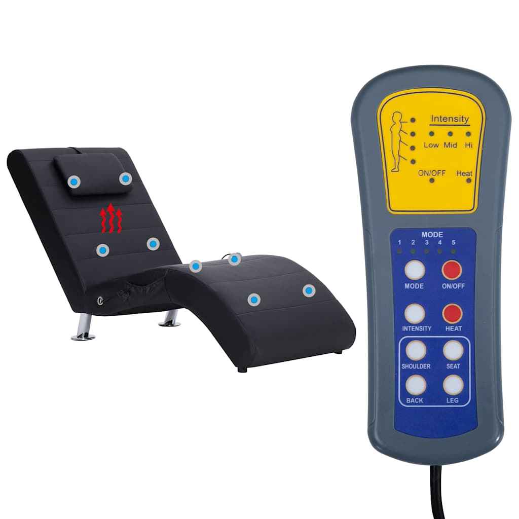 vidaXL Chaise longue de massagem c/ almofada couro artificial preto