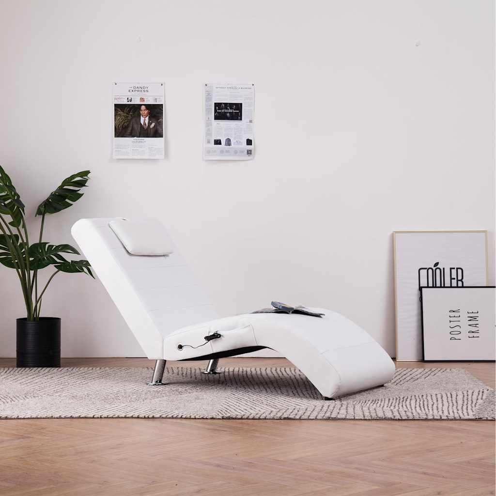 vidaXL Chaise longue de massagem c/ almofada couro artificial preto