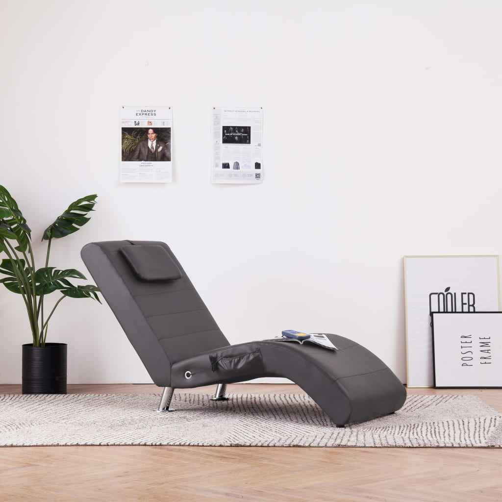vidaXL Chaise longue de massagem c/ almofada couro artificial preto