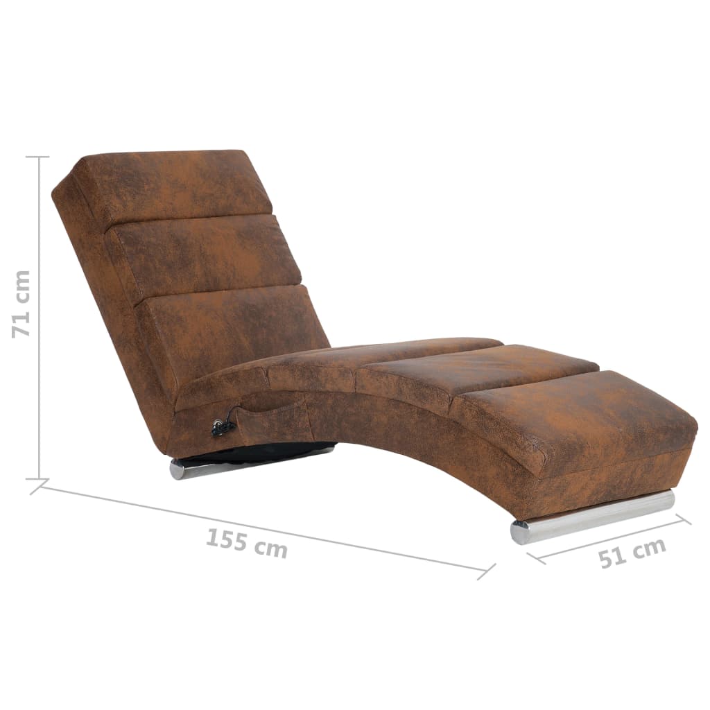 vidaXL Chaise longue de massagens camurça artificial castanho