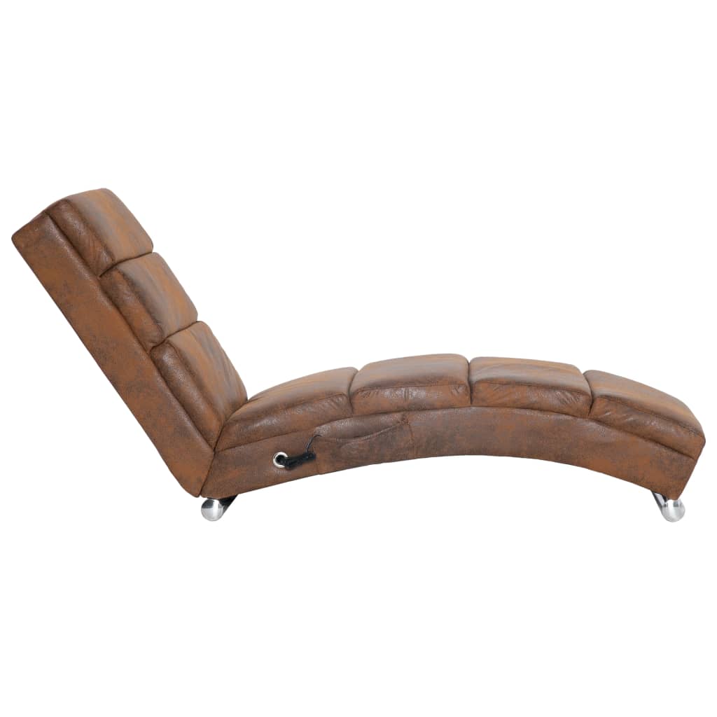vidaXL Chaise longue de massagens camurça artificial castanho