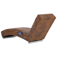 vidaXL Chaise longue de massagens camurça artificial castanho