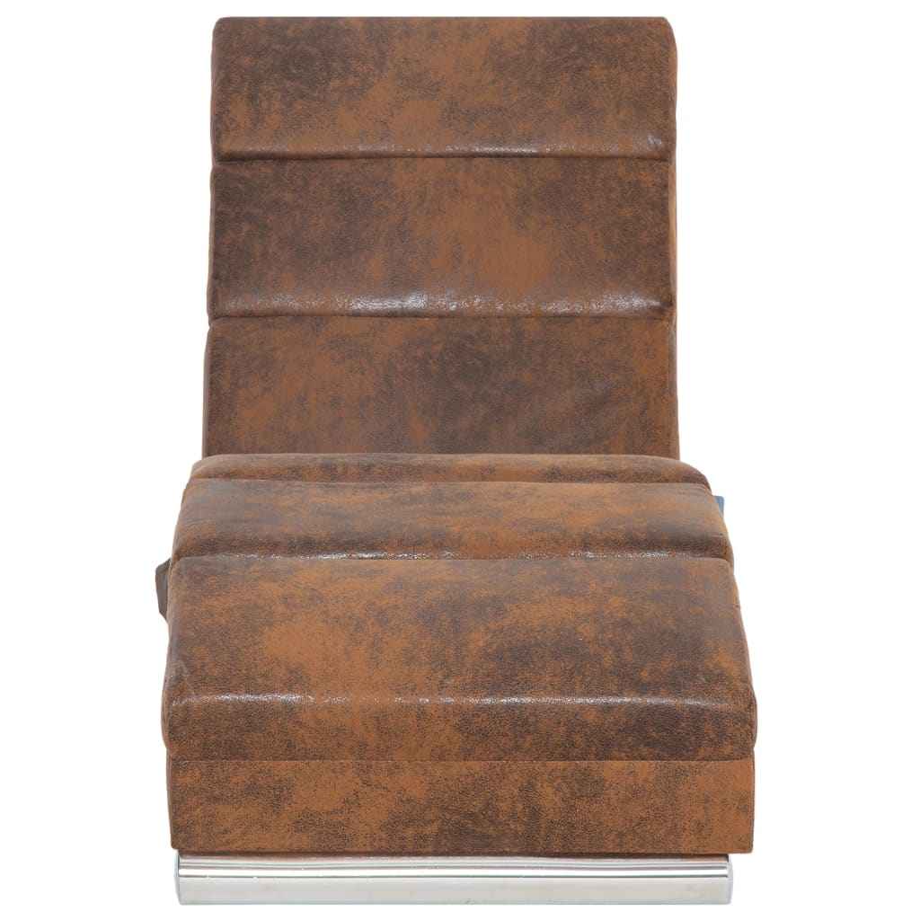 vidaXL Chaise longue de massagens camurça artificial castanho