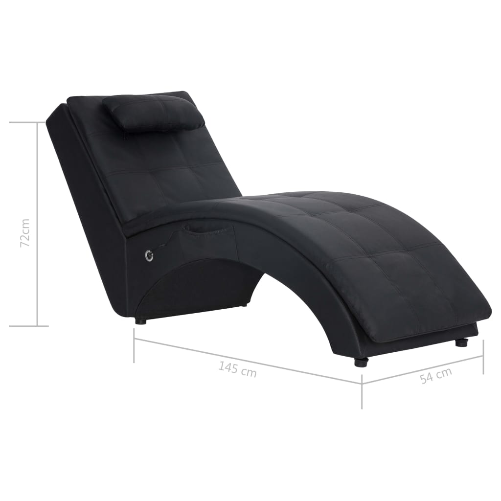 vidaXL Chaise longue de massagem c/ almofada couro artificial preto