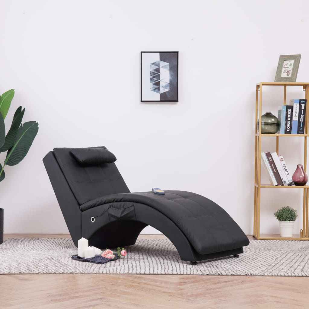 vidaXL Chaise longue de massagem c/ almofada couro artificial preto