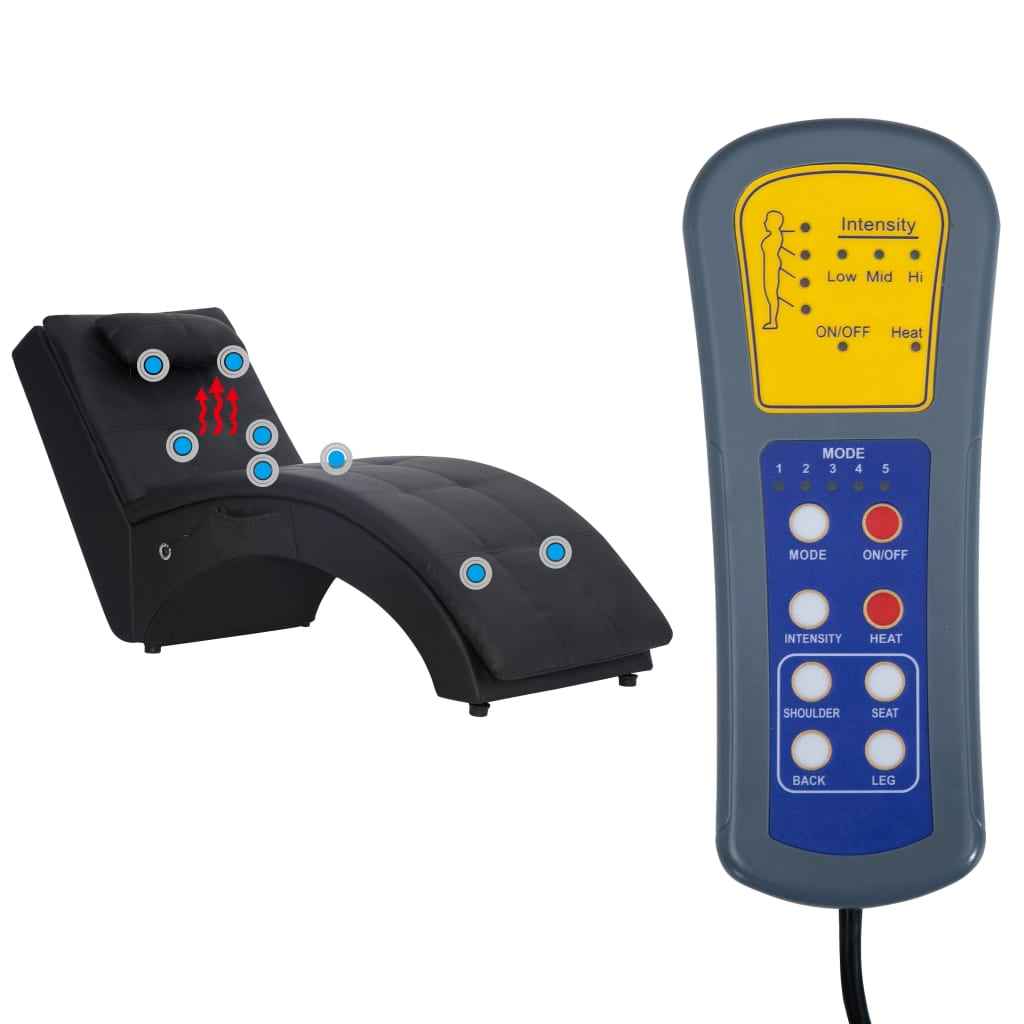 vidaXL Chaise longue de massagem c/ almofada couro artificial preto