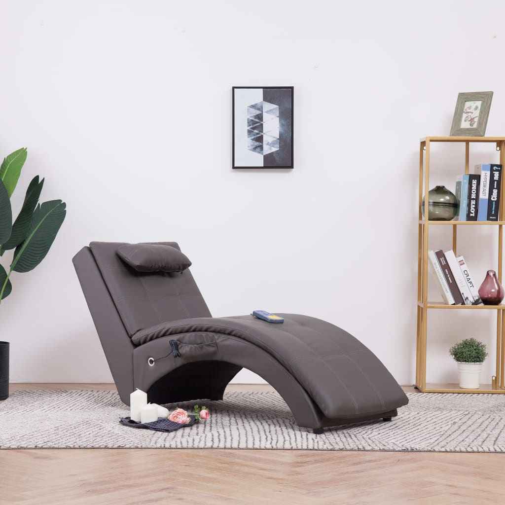 vidaXL Chaise longue de massagem c/ almofada couro artificial preto