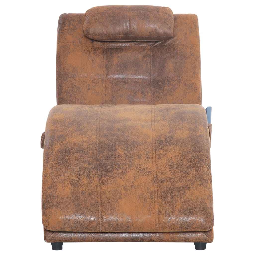 vidaXL Chaise longue massagem c/ almofada camurça artificial castanho