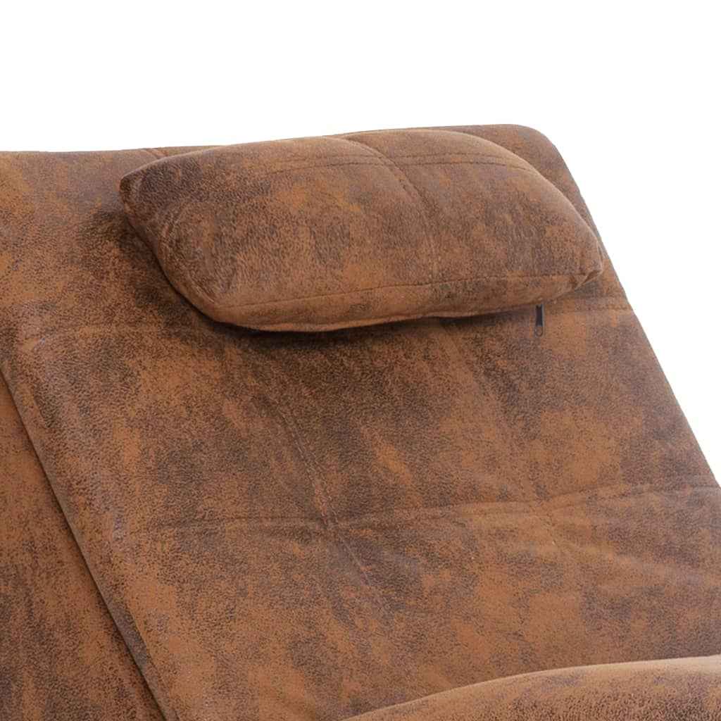 vidaXL Chaise longue massagem c/ almofada camurça artificial castanho