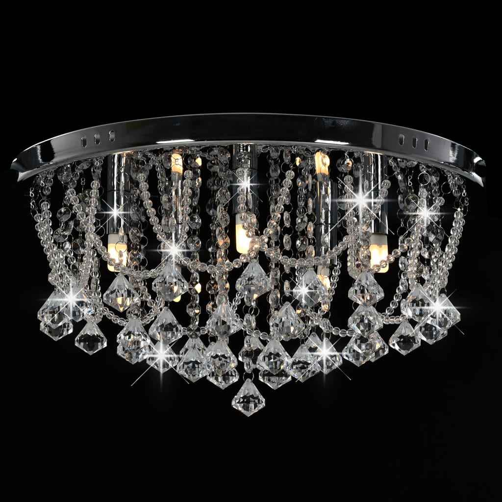 vidaXL Candeeiro teto c/ contas cristal 4 lâmpadas G9 redondo prateado