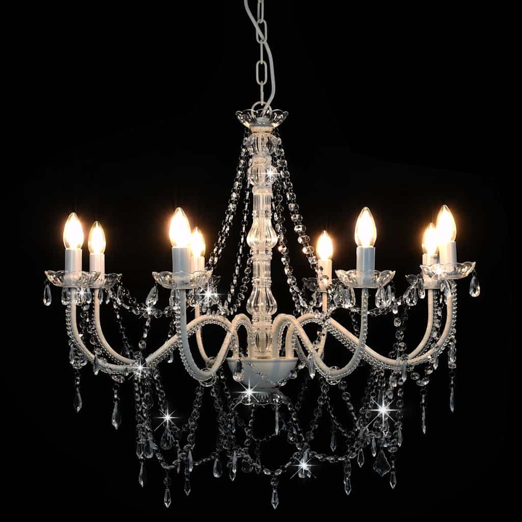 vidaXL Lustre com contas lâmpadas 8 x E14 branco