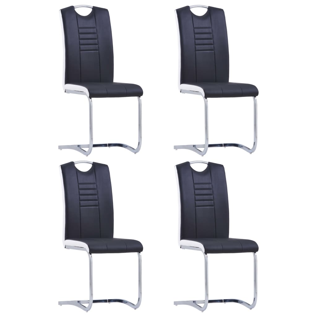 vidaXL Cadeiras de jantar cantilever 4 pcs couro artificial preto