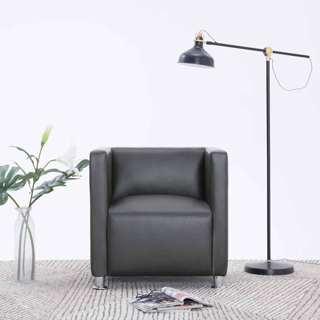 vidaXL Poltrona em forma de cubo couro artificial preto