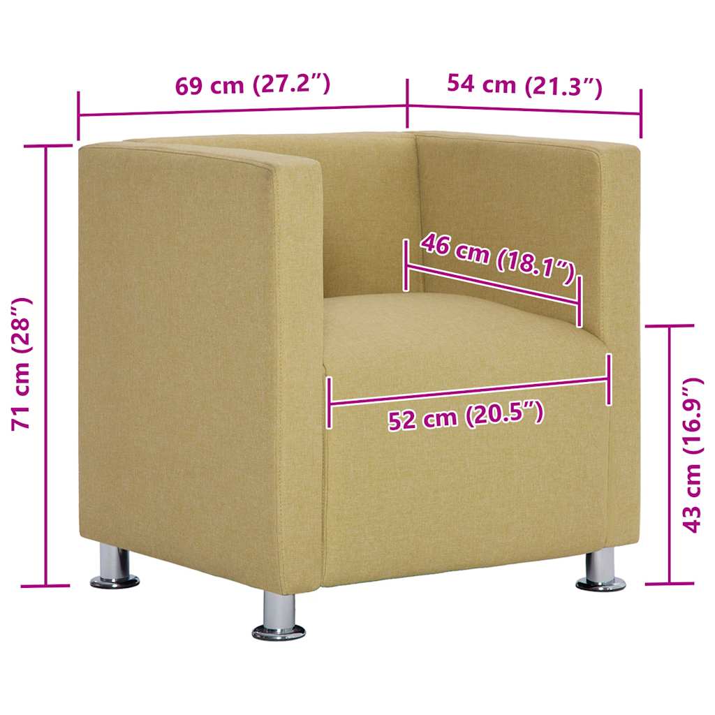 vidaXL Poltrona em forma de cubo tecido verde