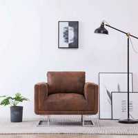 vidaXL Poltrona em forma de cubo camurça artificial castanho