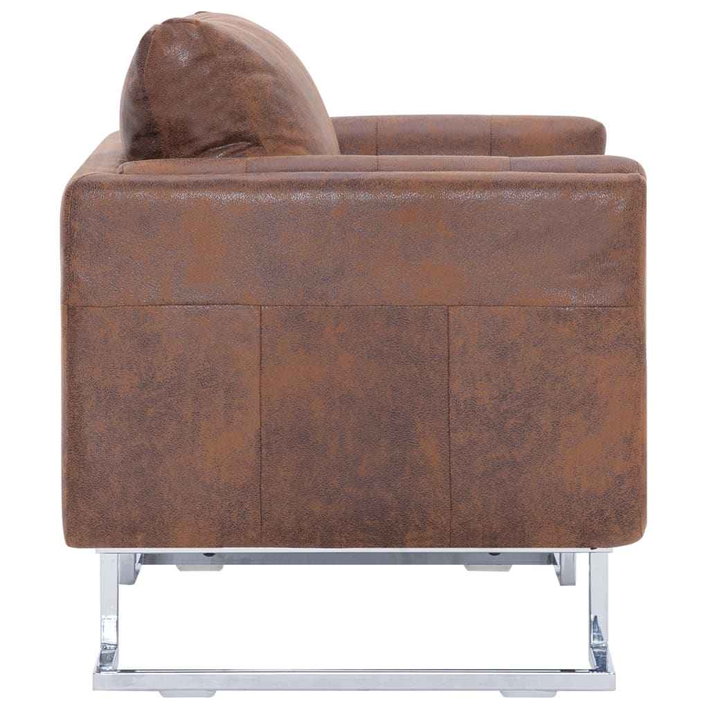 vidaXL Poltrona em forma de cubo camurça artificial castanho