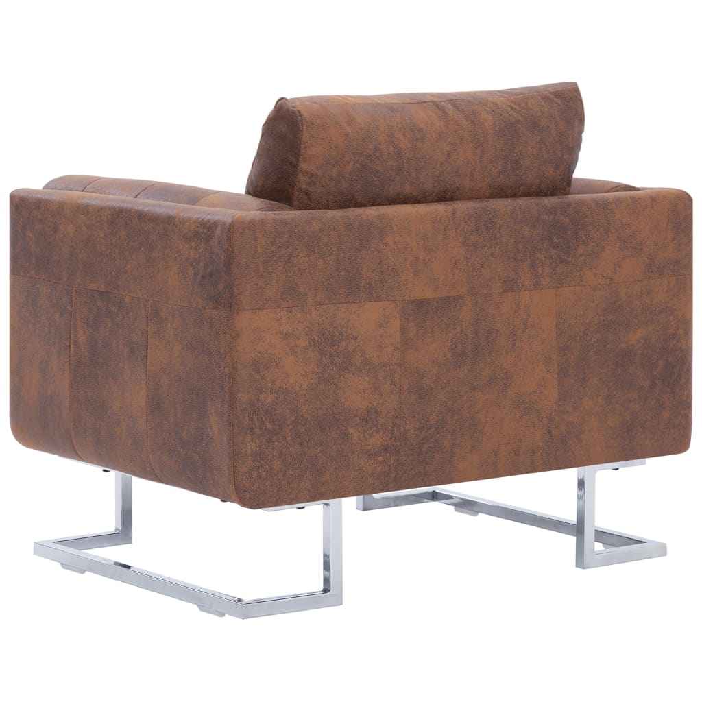 vidaXL Poltrona em forma de cubo camurça artificial castanho