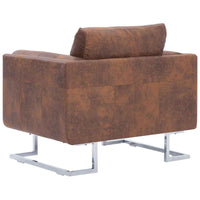 vidaXL Poltrona em forma de cubo camurça artificial castanho