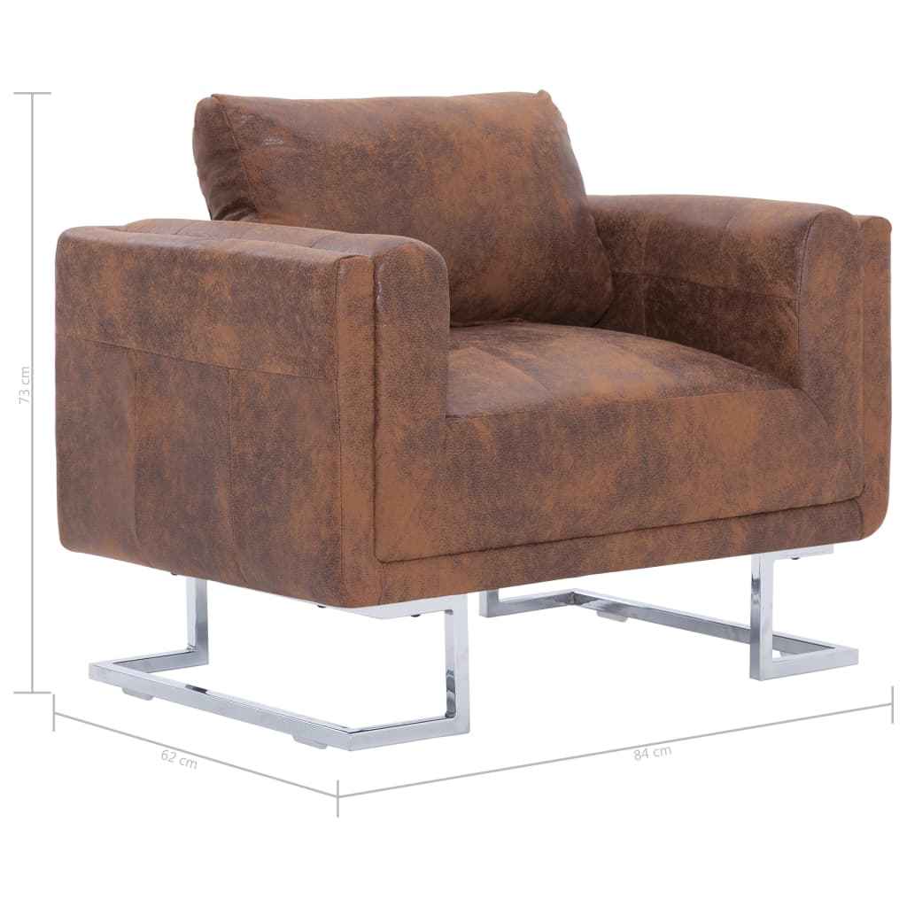vidaXL Poltrona em forma de cubo camurça artificial castanho