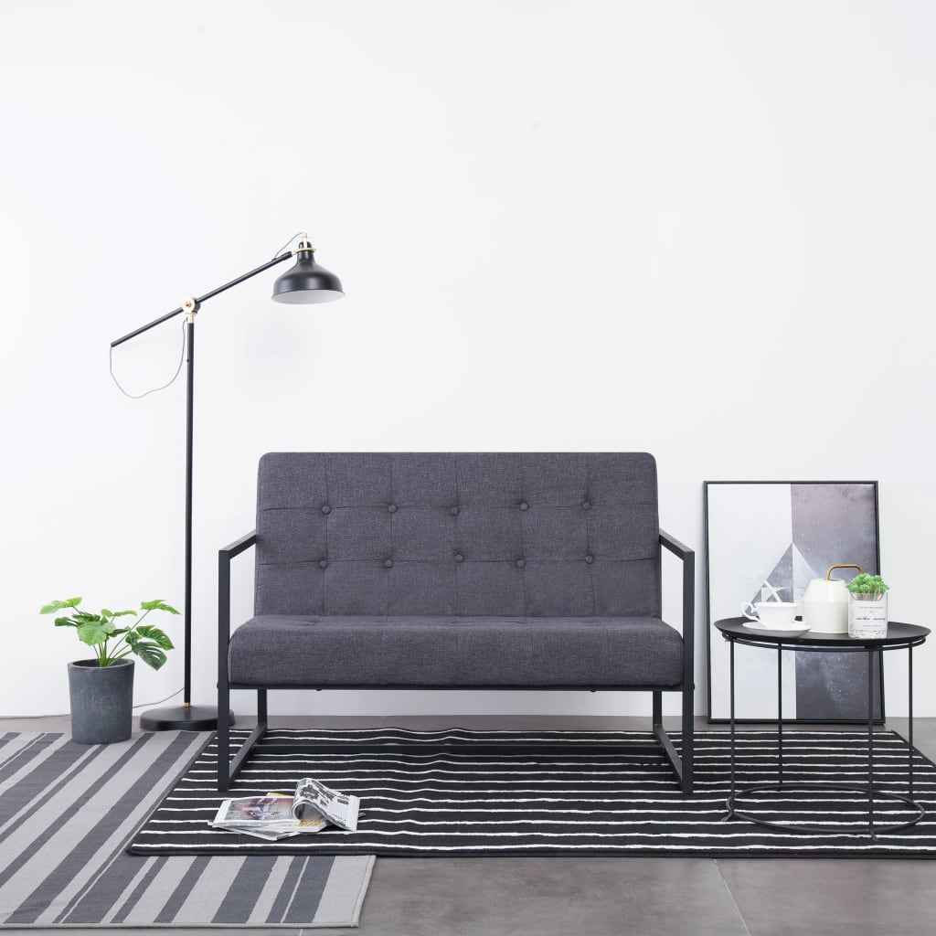 vidaXL Sofá de 2 lugares c/ apoio braços aço + tecido cinzento-escuro